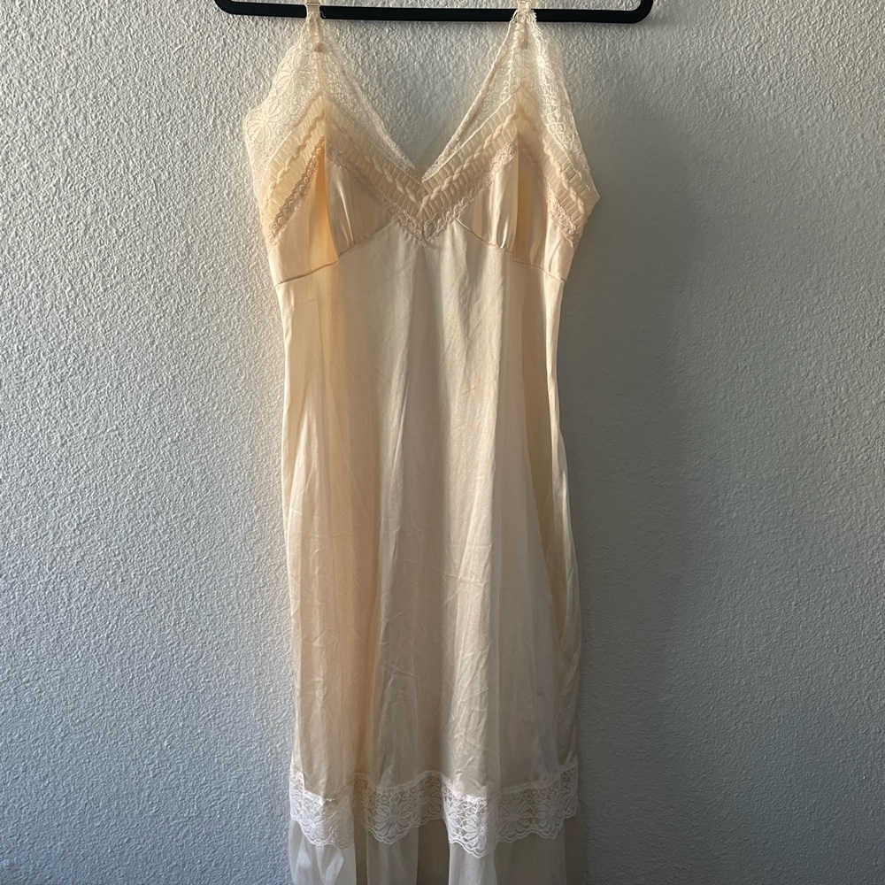 Elegant Cream Lace Trim Slip Dress